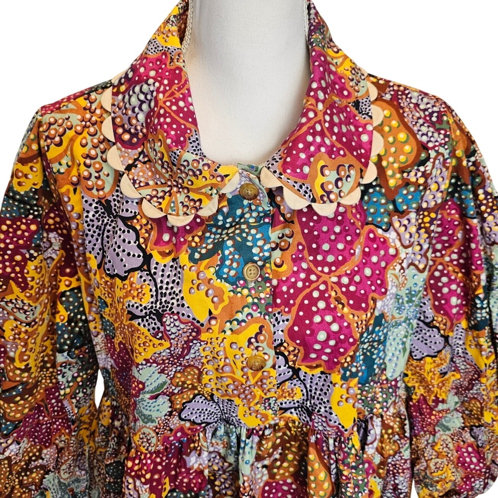 Kika Vargas x Target Floral Babydoll Dress‎ L Scallop Collar Puff Sleeve Cotton - Picture 3 of 12